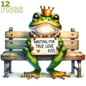 Ensemble d'illustrations de grenouilles prince charmant , Cliparts façon aquarelle pour tous vos projets créatifs et professionnels