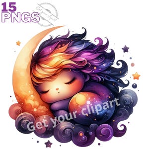 Ensemble d'illustrations de personnages célestes mignons, clipart png pour tous vos projets créatifs, usage commercial inclus