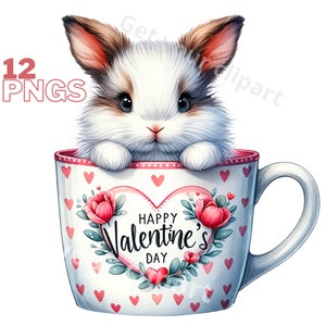 Ensemble d'illustrations de lapins de Saint-Valentin, cliparts romantiques pour tous vos projets créatifs, usage commercial inclus