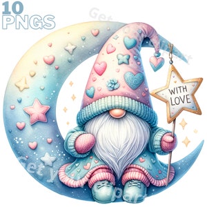 Ensemble d'illustrations de gnomes pastel de Saint-Valentin, cliparts romantiques pour tous vos projets créatifs, usage commercial inclus