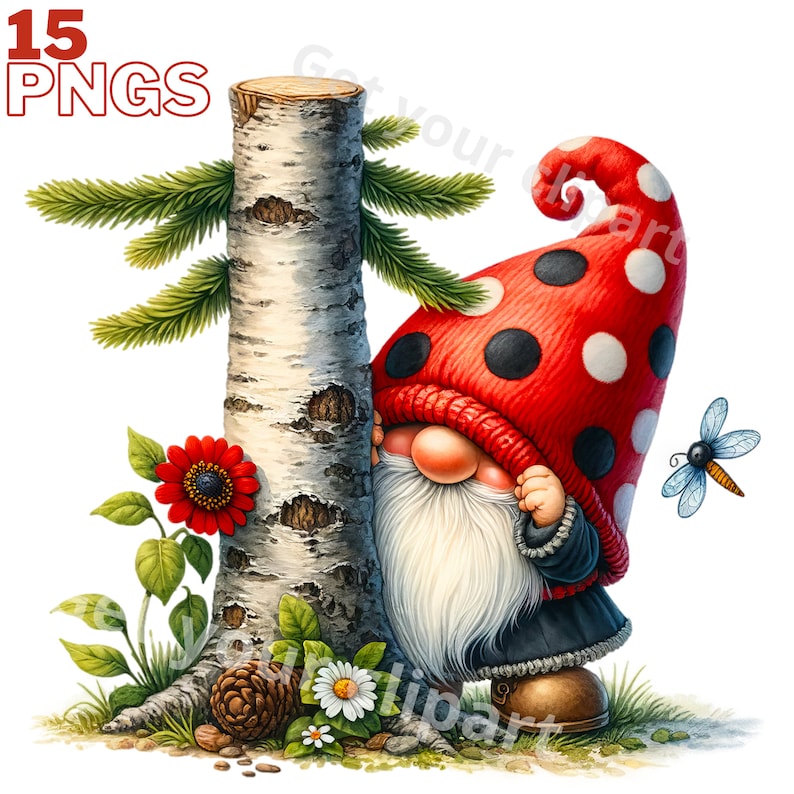 Ladybug Gnome clipart bundle, Gnome clipart, Spring gnome png graphics, Spring sublimation, Transparent background, Commercial Use image 2