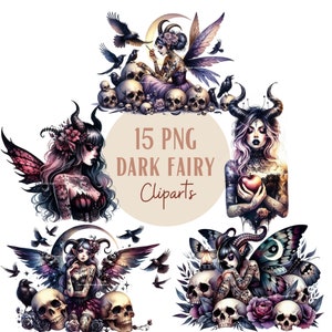 Dark Fairy Clipart Bundle, Fantasy Graphics, Fairy Graphics, Gothic Png ...