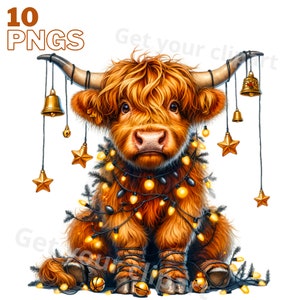 クリスマス高原の画像、クリスマス牛のクリエイティブまたはプロフェッショナルなプロジェクト用の PNG 画像、商用利用も含まれています