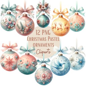 Ensemble d'illustrations de boule noël pastel, Cliparts de noël façon aquarelle pour tous vos projets créatifs et professionnels