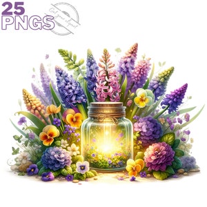 Ensemble d'illustrations de bocaux lumineux de printemps, cliparts printaniers pour tous vos projets créatifs, usage commercial inclus