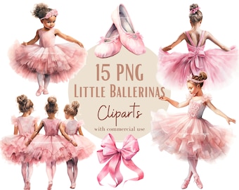 Little ballerinas clipart bundle, Ballet clipart bundle, Set of 15, Transparent background, Commercial use, Instant download