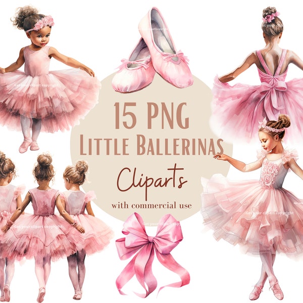 Little ballerinas clipart bundle, Ballet clipart bundle, Set of 15, Transparent background, Commercial use, Instant download