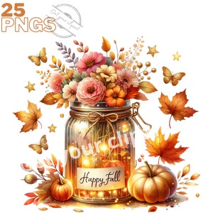 Ensemble d'illustrations de bocaux lumineux d'automne, cliparts d'automne pour tous vos projets créatifs, usage commercial inclus