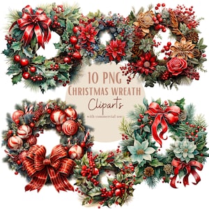 Ensemble d'illustrations de couronnes de Noël, Cliparts de noël façon aquarelle pour tous vos projets créatifs et professionnels
