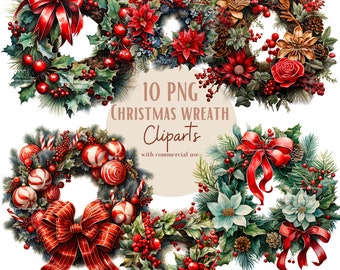 Christmas Wreath png clipart bundle, Christmas png bundle, Commercial Use and Transparent background , Instant download