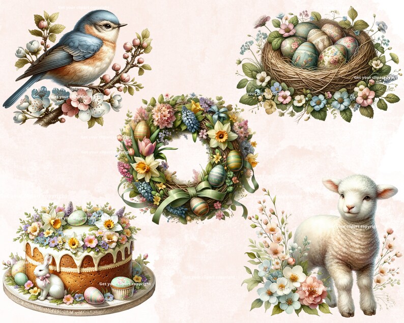 Retro Easter Spring Retro Easter Clipart Bundle, Easter Clipart, Easter Graphics, Easter ...