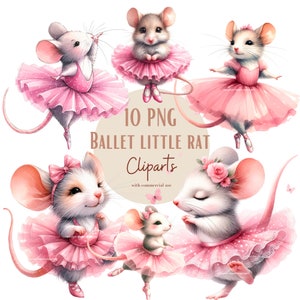 Ensemble d'illustrations de petits rats de ballet, Cliparts de ballerines façon aquarelle pour tous vos projets créatifs