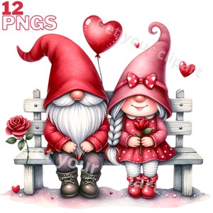 Valentines Gnome couple clipart bundle, Valentines clipart, Valentines png graphics, Gnome sublimation, With Commercial Use