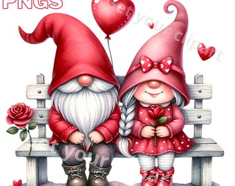 Valentines Gnome couple clipart bundle, Valentines clipart, Valentines png graphics, Gnome sublimation, With Commercial Use