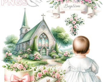 Baby girl baptism Cliparts bundle, Baptism png files, Pink baptism png, baptism party png, Transparent background, Commercial use