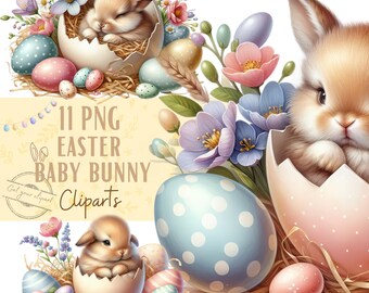 Easter bunny in an eggshell clipart bundle, Easter clipart, Easter graphics, Easter designs, With transparent background and commercial use