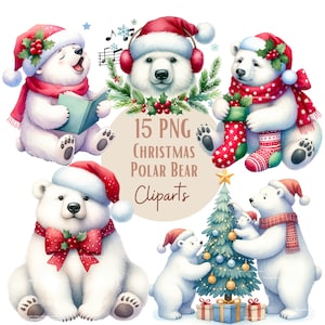 Ensemble d'illustrations de bébé ours polaire, Cliparts de noël façon aquarelle pour tous vos projets créatifs et professionnels