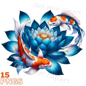 Ensemble d'illustrations de lotus bleu, Cliparts de fleurs aquatiques façon aquarelle pour tous vos projets créatifs et professionnels