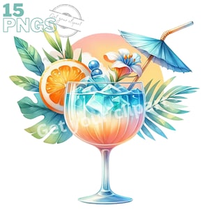 Set di clipart di cocktail, immagine PNG di cocktail per i tuoi progetti creativi, uso commerciale incluso, clipart di cocktail ad acquerello