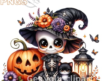 Cute Halloween skeletons clipart bundle, Halloween clipart, Cute Halloween png graphics, Halloween sublimation, With Commercial use