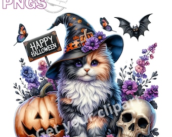 Halloween cat clipart bundle, Halloween clipart, Halloween png graphics, Halloween sublimation, Halloween cat png, With Commercial use