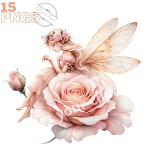 Ensemble d'illustrations de fées et de délicates roses, cliparts féériques pour tous vos projets créatifs, usage commercial inclus