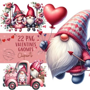 Ensemble d'illustrations de couple de gnomes de Saint-Valentin, cliparts romantiques pour tous vos projets créatifs, usage commercial inclus