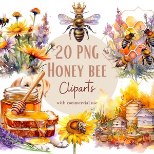 Ensemble d'illustrations d'abeilles, Cliparts d'abeilles façon aquarelle pour tous vos projets créatifs et professionnels
