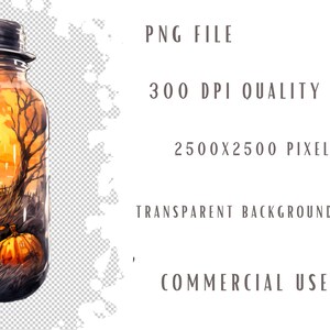 May include: A glass jar with a spooky Halloween scene inside. The scene includes a small house, a pumpkin, a skull, and a dark forest. The jar is lit from behind, creating a warm glow.