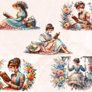 Victorian Clipart Bundle, Romantic PNG Graphics, Jane Austen Inspired ...