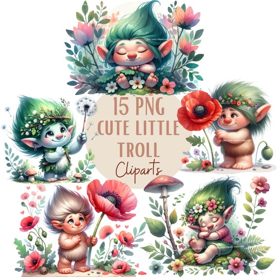 Ensemble d'illustrations de trolls mignons, cliparts de trolls pour tous vos projets créatifs, usage commercial inclus