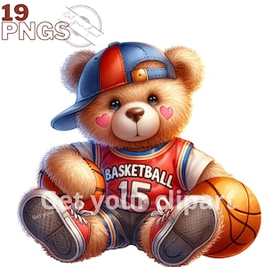 Teddybeerafbeeldingen met basketbalthema, Teddybeer PNG-afbeeldingen voor al uw creatieve projecten, inclusief commercieel gebruik