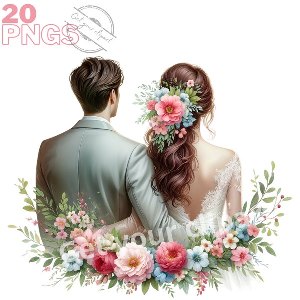 Wedding couple Clipart Bundle, Wedding PNG Designs, Wedding Invitations, Husband and Wife clipart, Just married graphics
