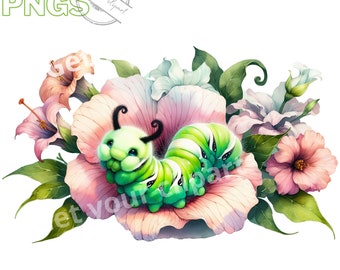 Set mit Raupenillustrationen, Aquarell-Gartencliparts für alle Ihre kreativen und professionellen Projekte