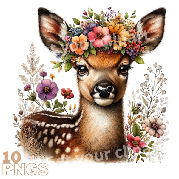 Spring Fawn clipart bundle, Spring Fawn, Watercolor Fawn graphics, with Transparent background and Commercial use