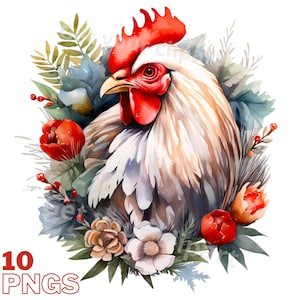 Ensemble d'illustrations de poules, coq, poussins de Noël pour tous vos projets créatifs et professionnels, usage commercial inclus