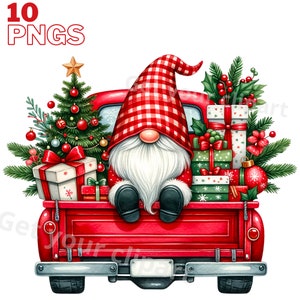 Set kerstkabouter- en vrachtwagenillustraties, winterclipart voor al uw creatieve projecten, inclusief commercieel gebruik