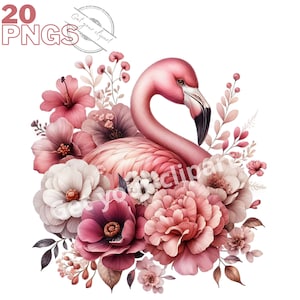 Clipart de flamant rose, idéal pour des impressions ou tout autre projet créatif, clipart de style tropical, floral, coloré
