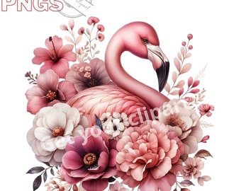 Floral Flamingo clipart, Flamingo png, Summer png, Flamingo clipart, Summer clipart, tropical clipart, Floral clipart, Commercial use