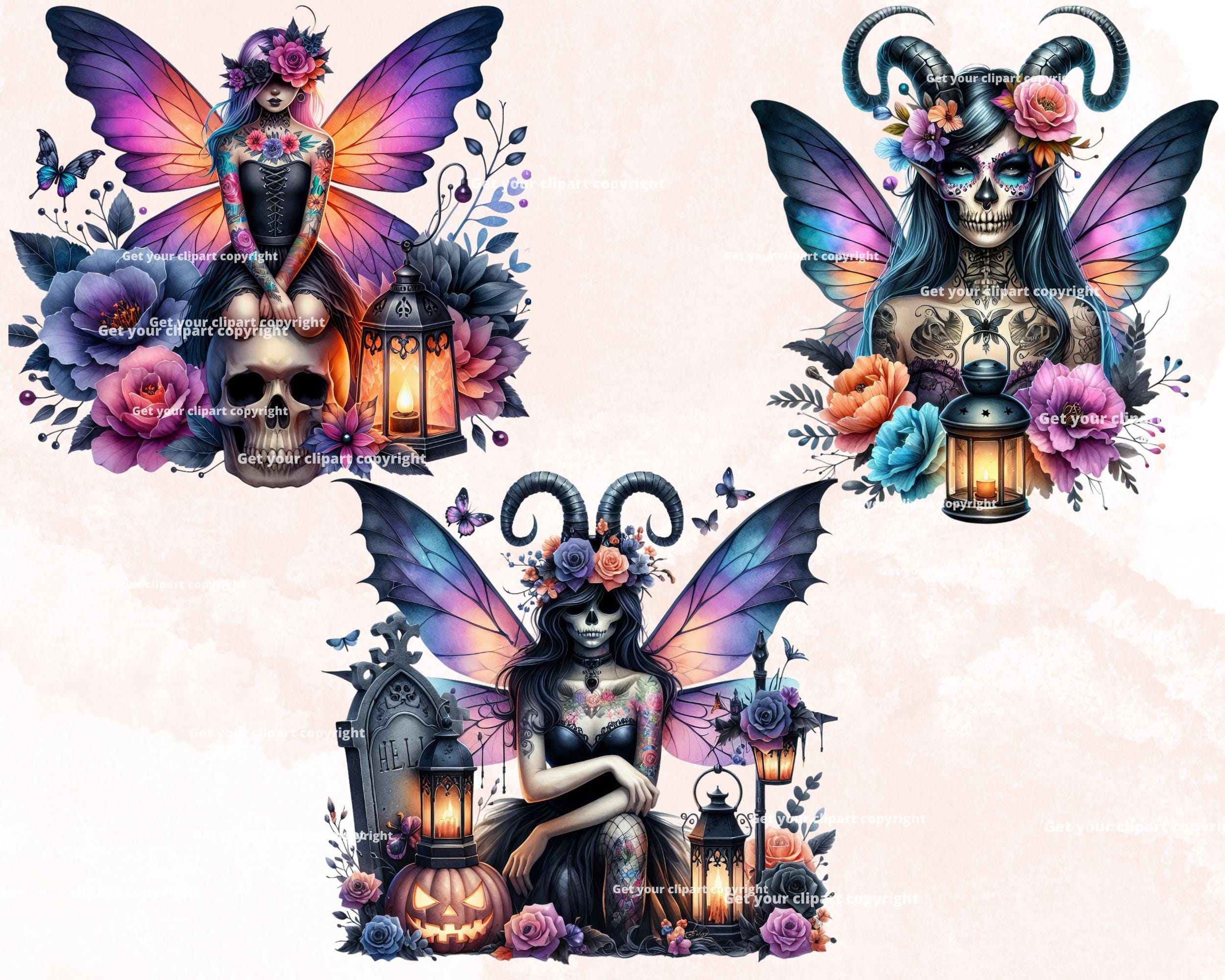 Dark Halloween Fairy Clipart Bundle, Fantasy Graphics, Fairy Graphics ...