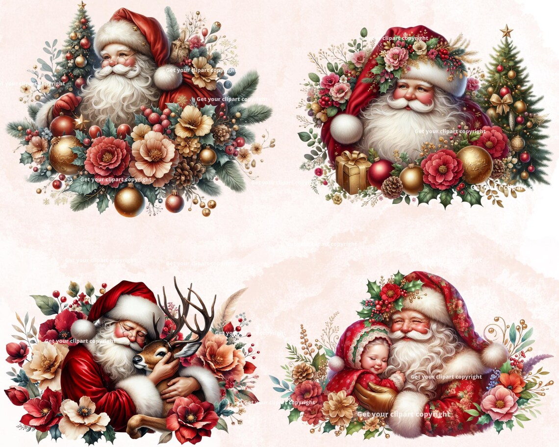 Xmas Santa Claus Clipart Bundle, Santa Claus and Reindeer Png Bundle ...
