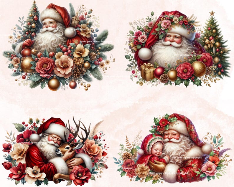 Xmas Santa Claus Clipart Bundle, Santa Claus and Reindeer Png Bundle ...