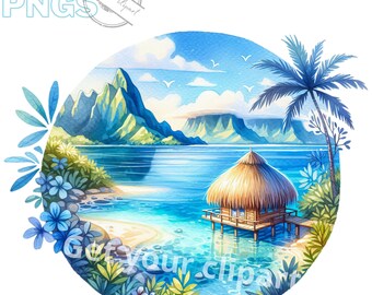 Uppsättning av tropiska landskap clipart, semesterbilder för dina kreativa projekt, kommersiellt bruk ingår