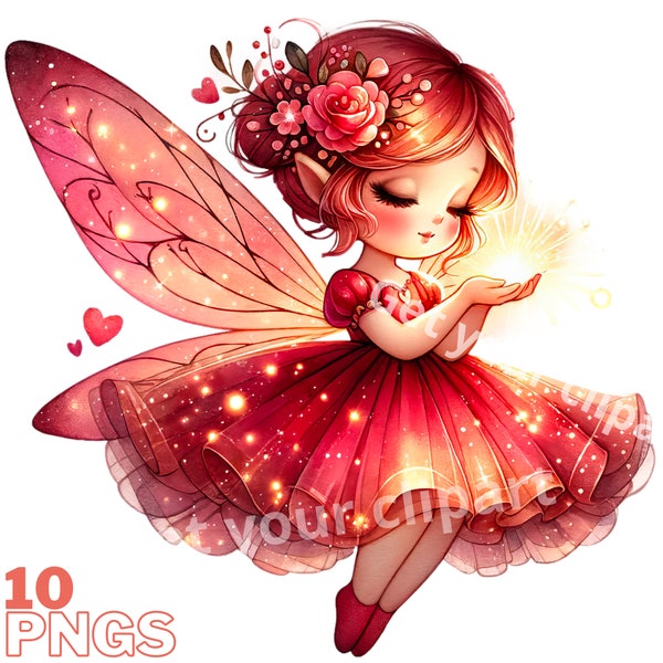 Valentines fairy Clipart bundle, Fantasy clipart bundle,  Set of 10, Transparent background, Commercial use, Instant download