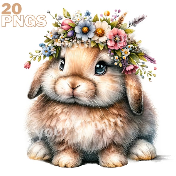 Spring rabbit clipart bundle, Spring bunny, Watercolor bunny graphics, with Transparent background and Commercial use