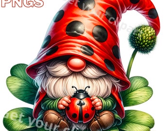 Ladybug Gnome clipart bundle, Gnome clipart, Spring gnome png graphics, Spring sublimation, Transparent background, Commercial Use