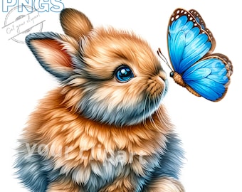 Bunny and butterfly clipart bundle, Spring designs, Watercolor bunny graphics, with Transparent background and Commercial use
