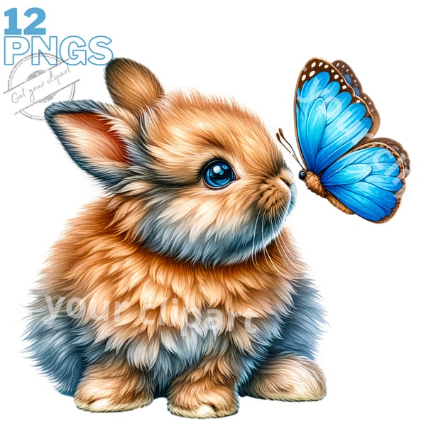 Ensemble d'illustrations de lapins mignons, cliparts de lapins et de papillons pour tous vos projets créatifs, usage commercial inclus