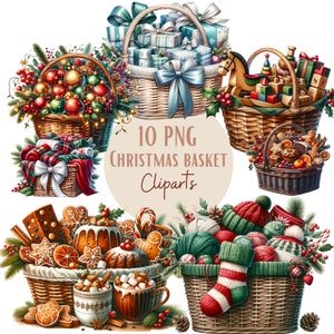 Ensemble d'illustrations de paniers de Noël, Cliparts de noël façon aquarelle pour tous vos projets créatifs et professionnels