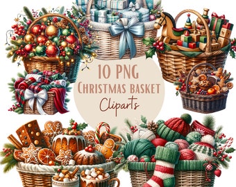 Christmas gift basket cliparts bundle, Graphics for Christmas ornaments, Christmas png bundle, Commercial Use and Transparent background